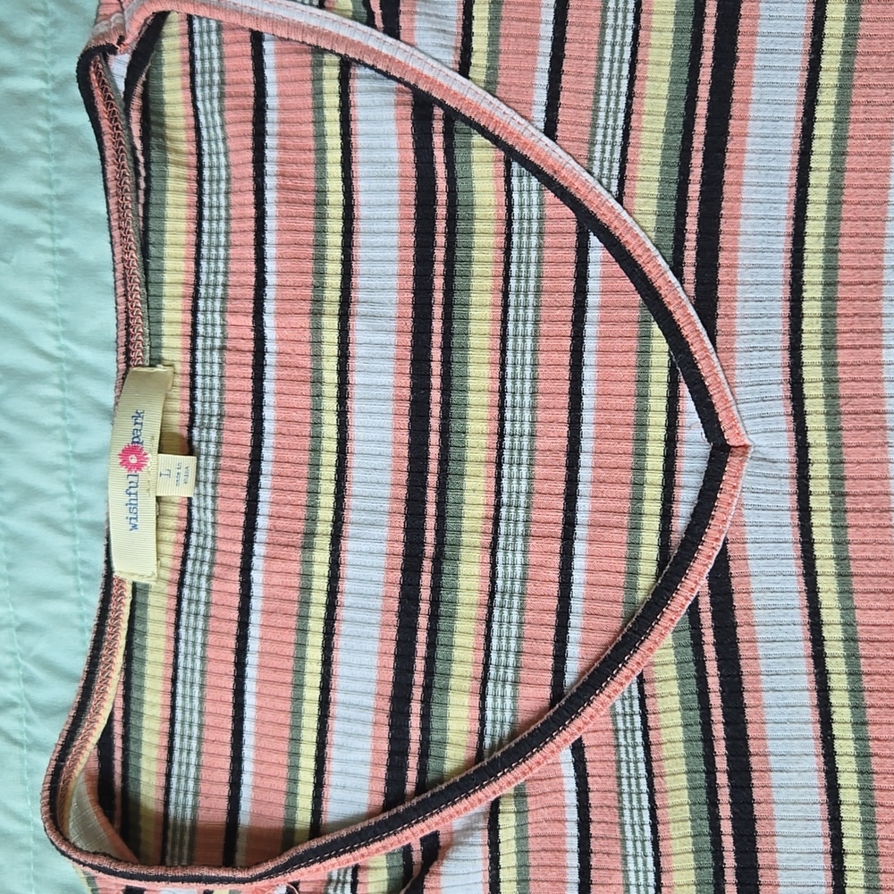 Wishful Park Pink and Black Striped V-Neck Tee Size Lg - Picture 3 of 5